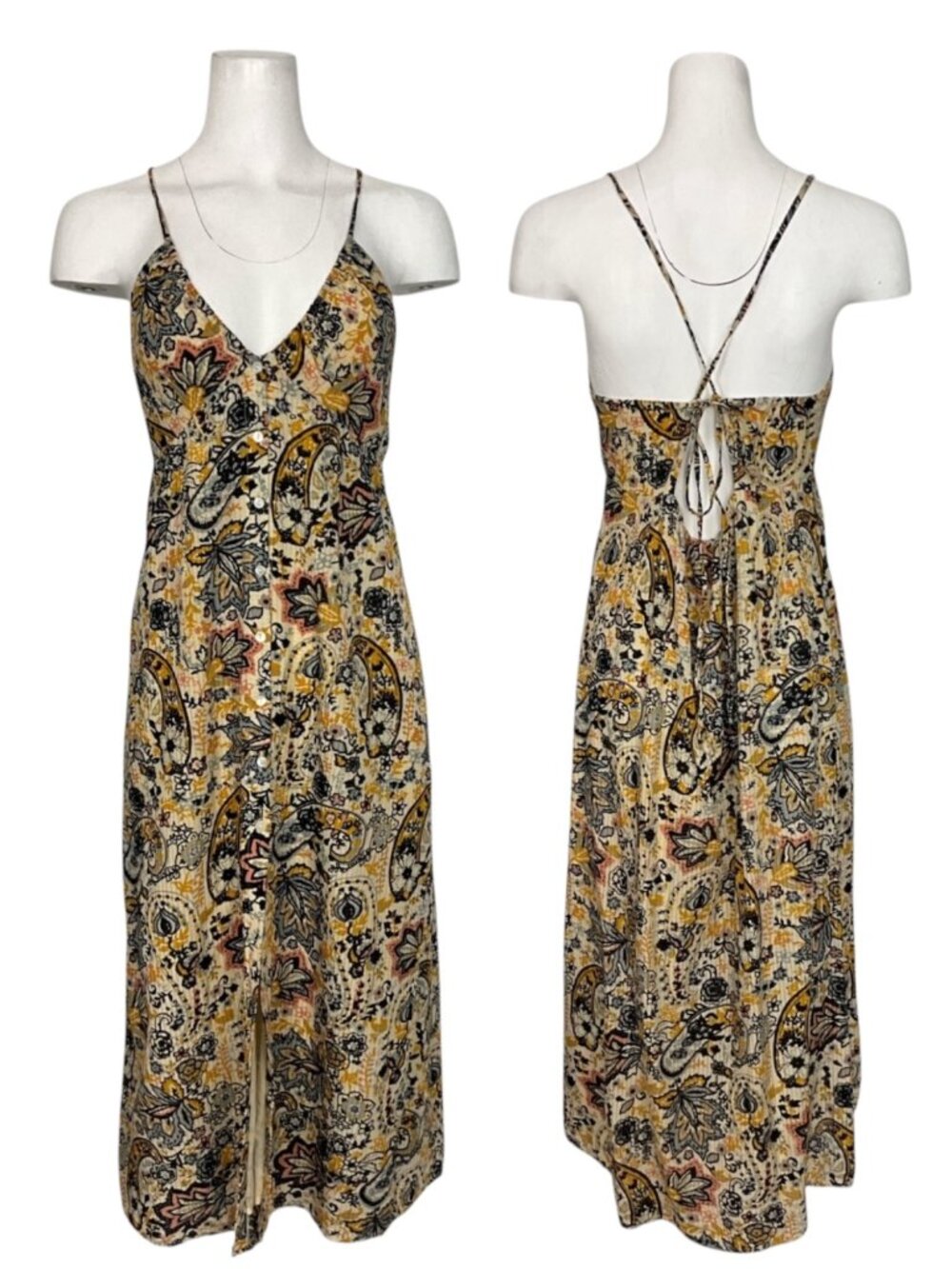 Ba&sh Baila Dress 3 L Large Floral Midi Sleeveless V-Neck Summer